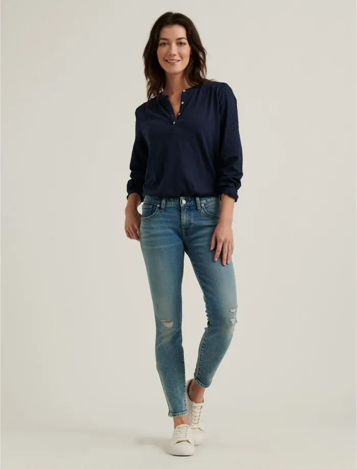 Knit Tops Women Lucky Brand Clip Dot Henley American Navy
