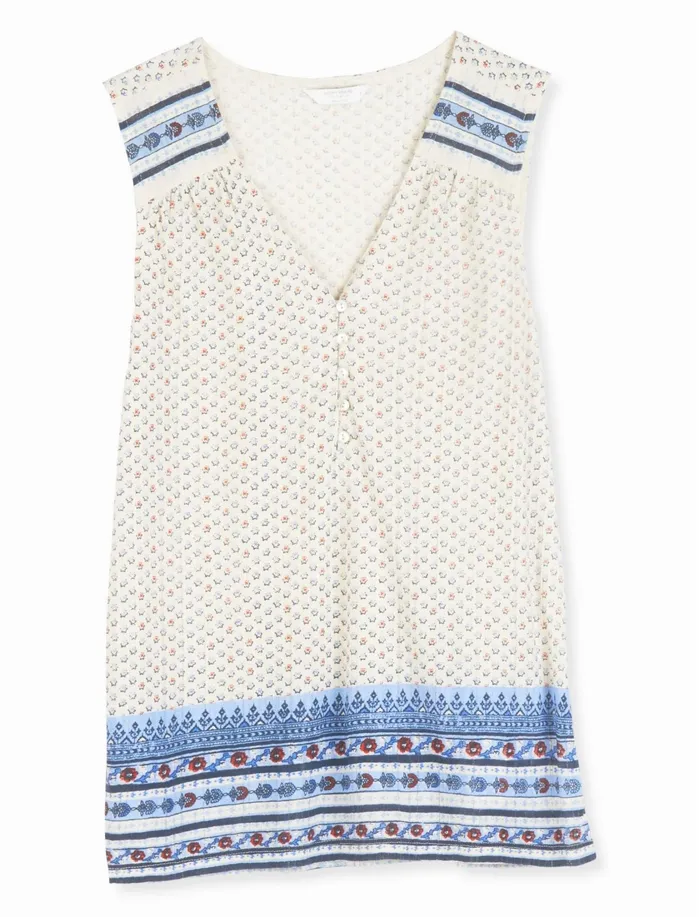 Knit Tops Women Lucky Brand Drop Needle Border Print Tank White Multi