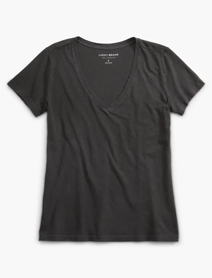 Knit Tops Women Lucky Brand Essential VNeck Tee Washed Black