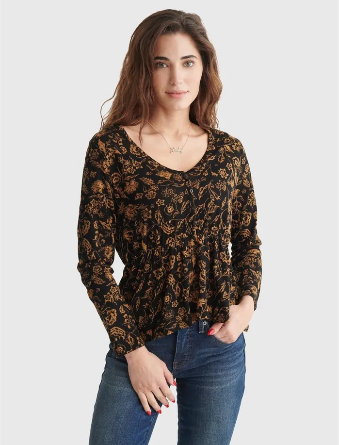 Knit Tops Women Lucky Brand Flirty Knit Top Black Multi