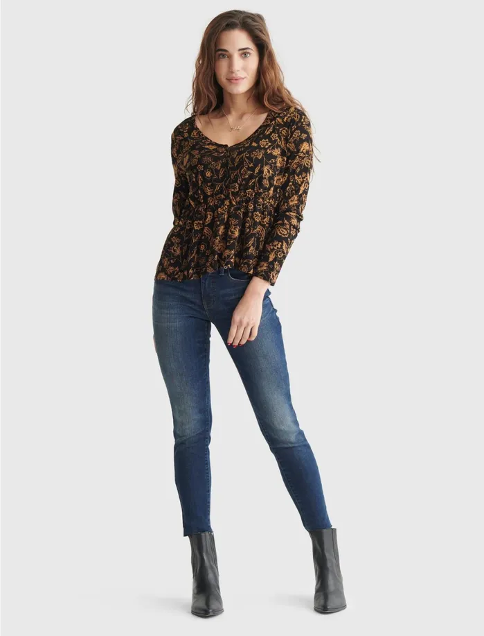 Knit Tops Women Lucky Brand Flirty Knit Top Black Multi