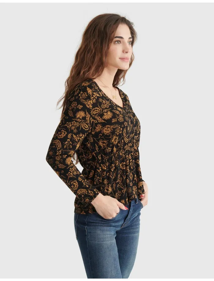 Knit Tops Women Lucky Brand Flirty Knit Top Black Multi