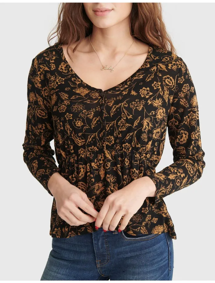 Knit Tops Women Lucky Brand Flirty Knit Top Black Multi