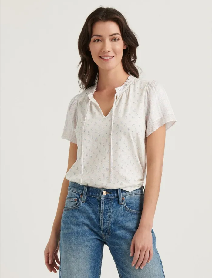Knit Tops Women Lucky Brand Flutter Sleeve Printed Top Cream Multi