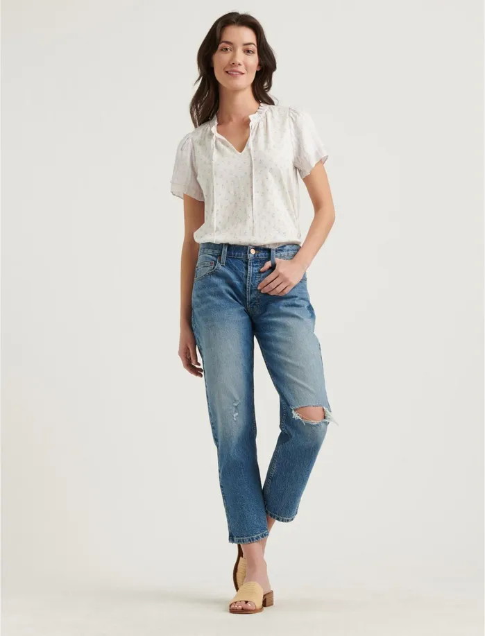 Knit Tops Women Lucky Brand Flutter Sleeve Printed Top Cream Multi