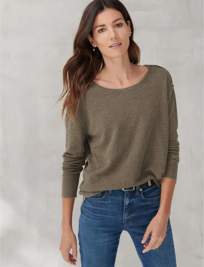 Knit Tops Women Lucky Brand Garment Dye Thermal Crew Grape Leaf