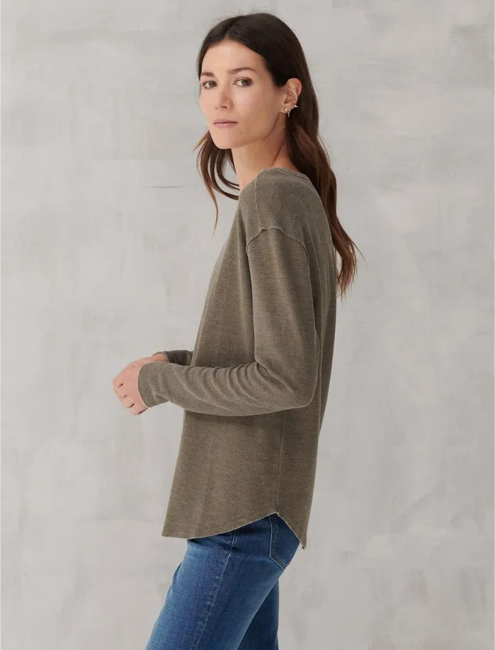 Knit Tops Women Lucky Brand Garment Dye Thermal Crew Grape Leaf