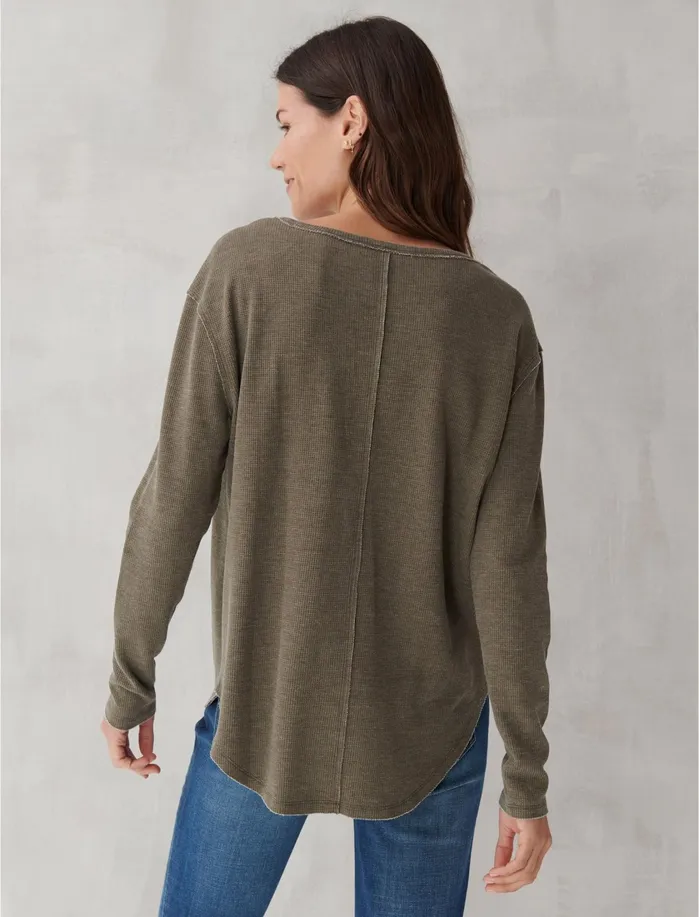 Knit Tops Women Lucky Brand Garment Dye Thermal Crew Grape Leaf