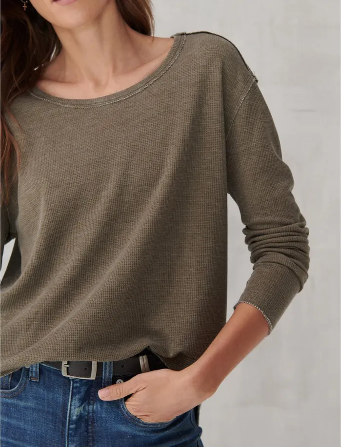 Knit Tops Women Lucky Brand Garment Dye Thermal Crew Grape Leaf