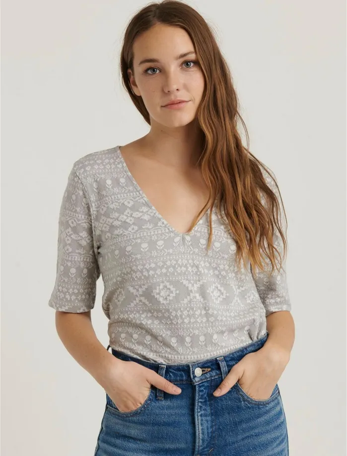 Knit Tops Women Lucky Brand Jacquard Knit Top Grey Multi