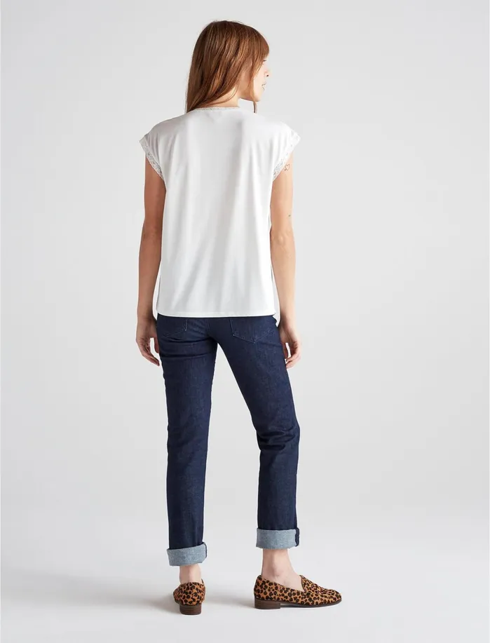 Knit Tops Women Lucky Brand Lace Trim Sand Wash Top Marshmallow