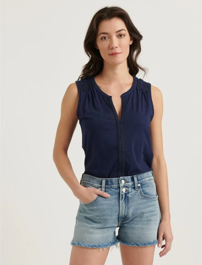 Knit Tops Women Lucky Brand Lace Yoke Top American Navy