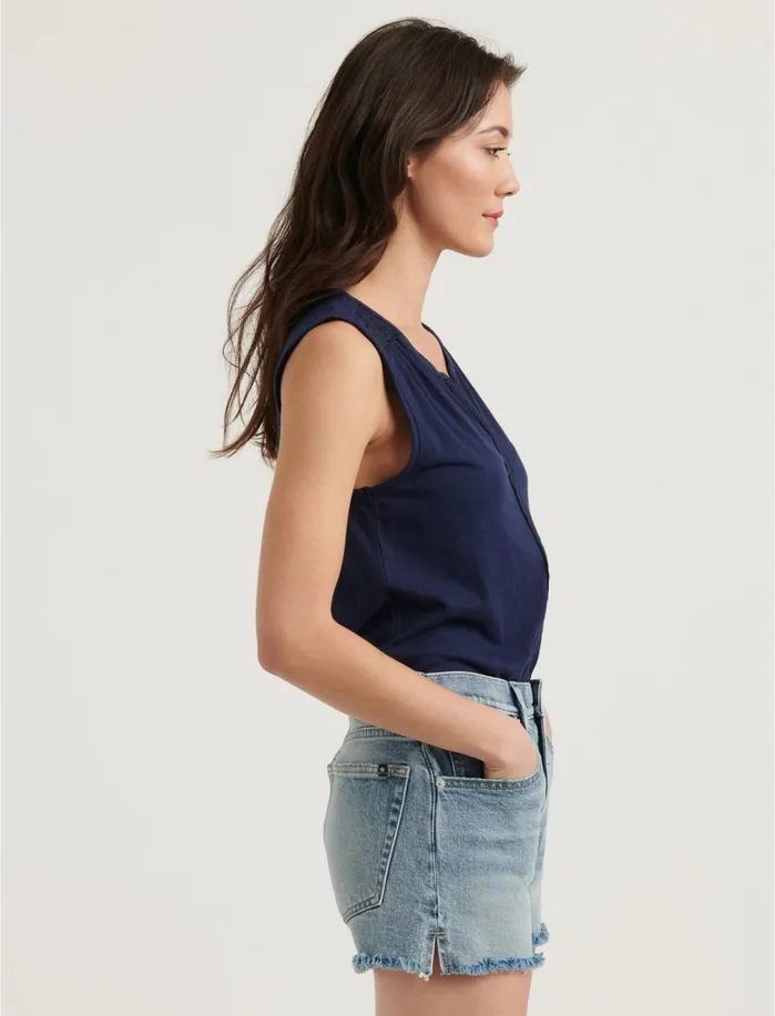 Knit Tops Women Lucky Brand Lace Yoke Top American Navy