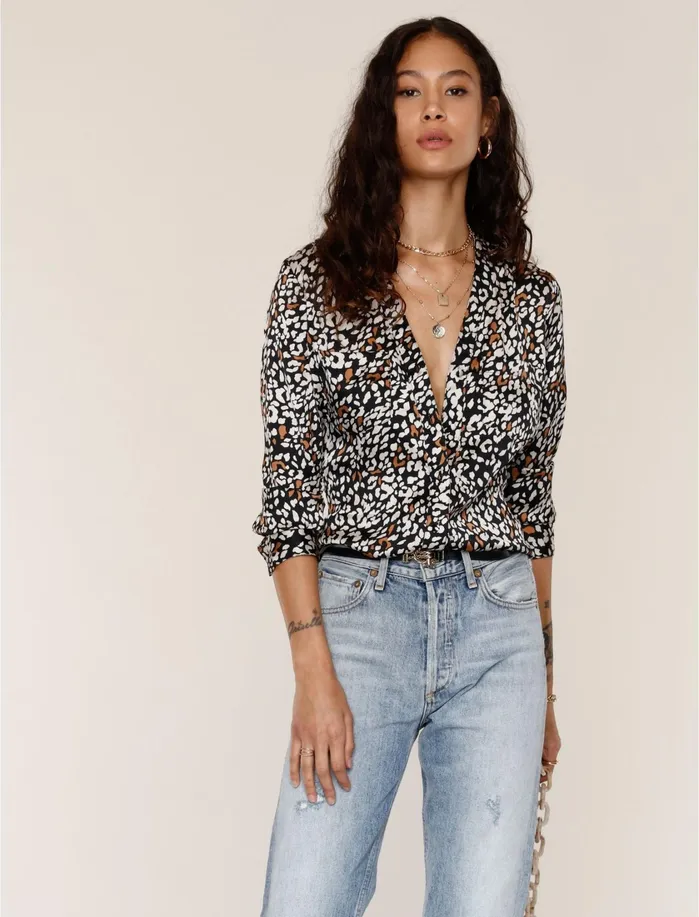 Knit Tops Women Lucky Brand Leopard Print Top Leopard Blk Grey