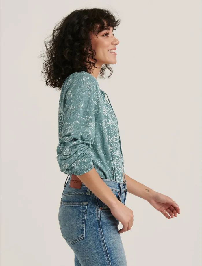 Knit Tops Women Lucky Brand Mix Printed Peasant Top Teal Multi