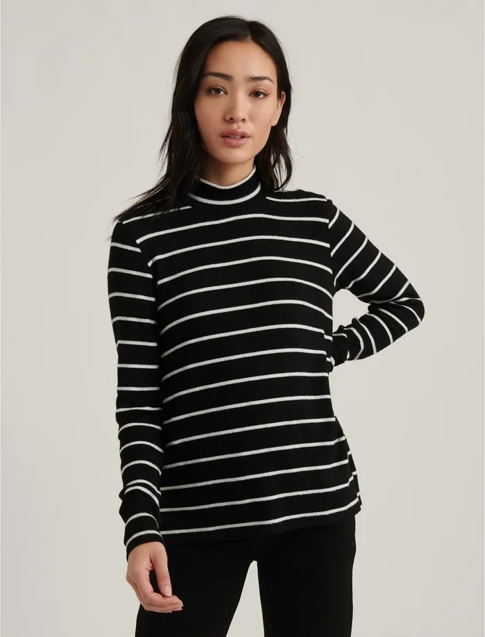 Knit Tops Women Lucky Brand Mock Neck Cloud Jersey Top Blackwhite Stripe