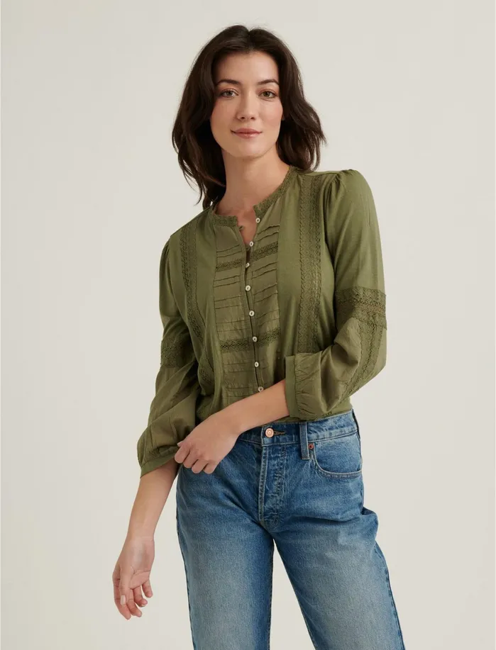 Knit Tops Women Lucky Brand Novelty Peasant Top Deep Lichen Green