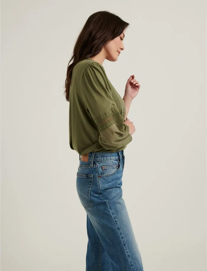 Knit Tops Women Lucky Brand Novelty Peasant Top Deep Lichen Green