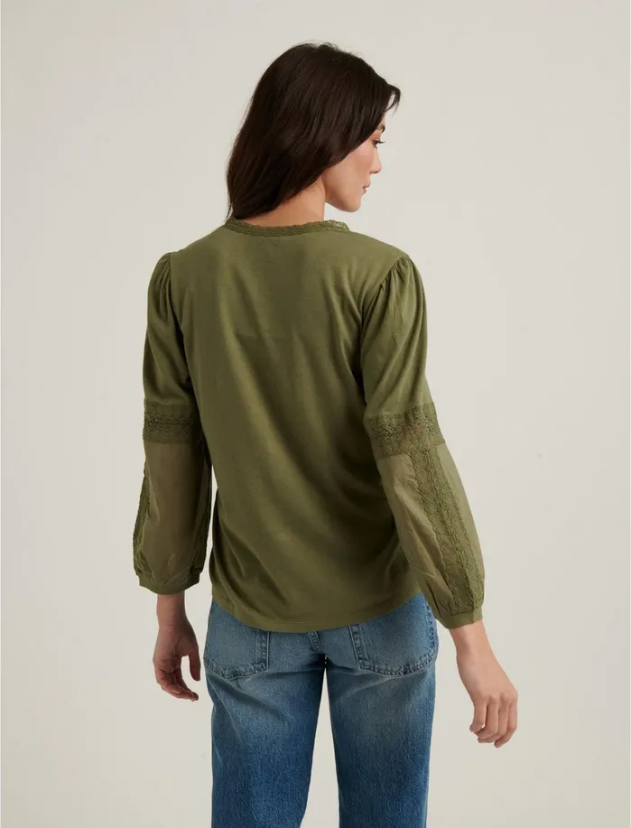 Knit Tops Women Lucky Brand Novelty Peasant Top Deep Lichen Green