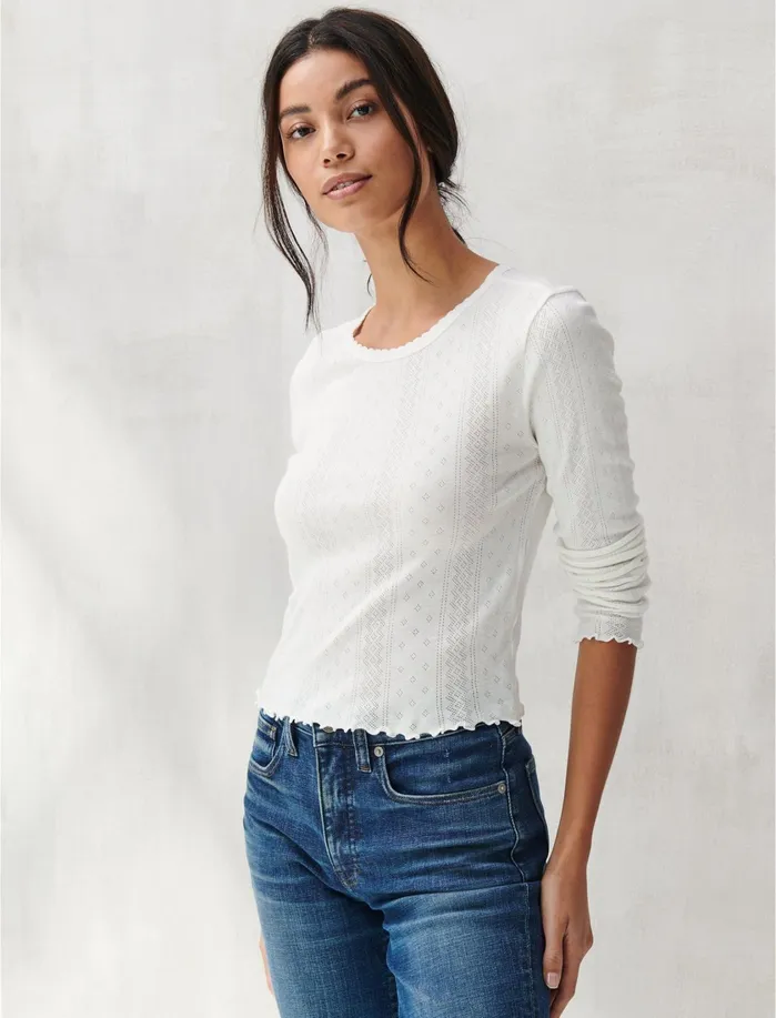 Knit Tops Women Lucky Brand POINTELLE LONG SLEEVE CREW Ol039ozz Wash