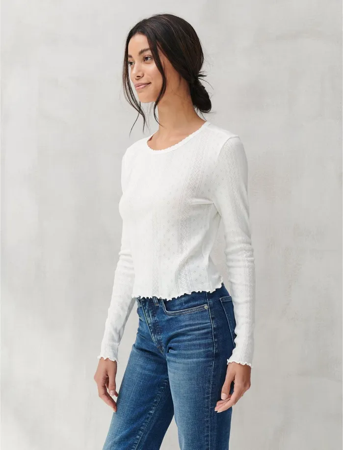 Knit Tops Women Lucky Brand POINTELLE LONG SLEEVE CREW Ol039ozz Wash