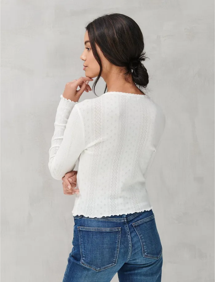 Knit Tops Women Lucky Brand POINTELLE LONG SLEEVE CREW Ol039ozz Wash