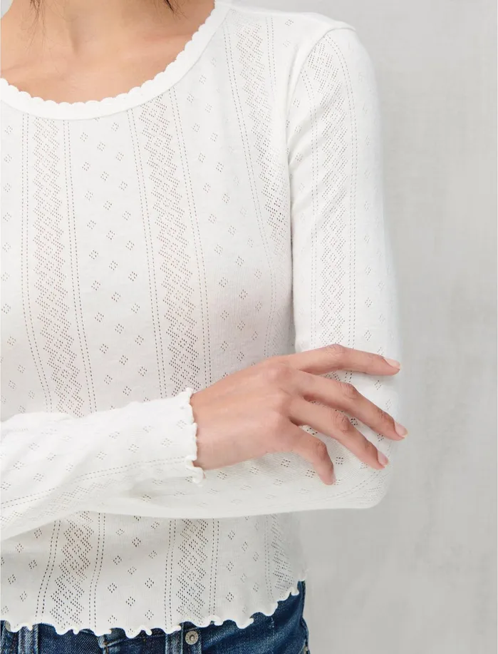 Knit Tops Women Lucky Brand POINTELLE LONG SLEEVE CREW Ol039ozz Wash