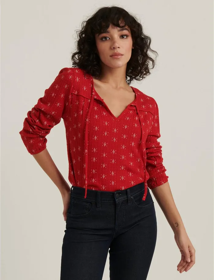 Knit Tops Women Lucky Brand Printed Drop Needle Top Red Multi