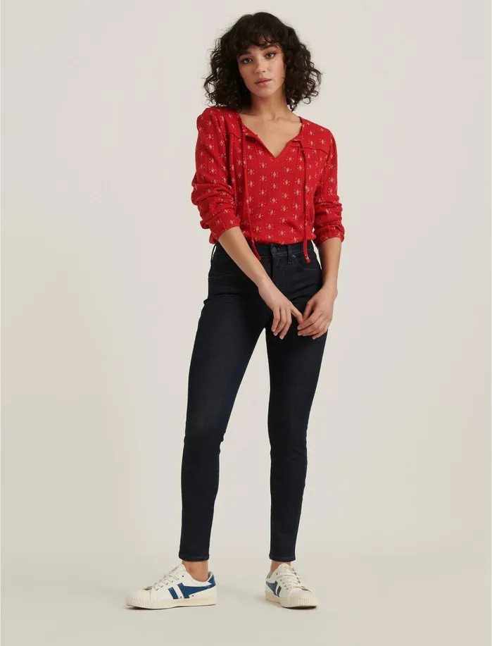 Knit Tops Women Lucky Brand Printed Drop Needle Top Red Multi