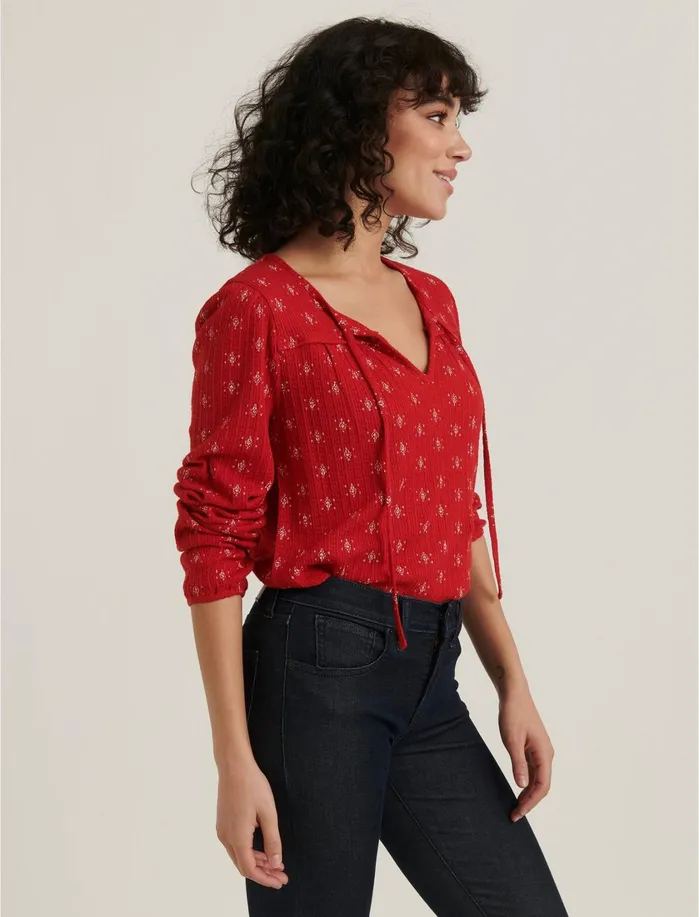 Knit Tops Women Lucky Brand Printed Drop Needle Top Red Multi