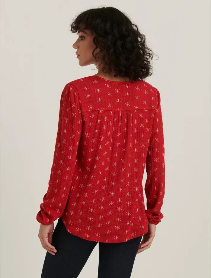 Knit Tops Women Lucky Brand Printed Drop Needle Top Red Multi