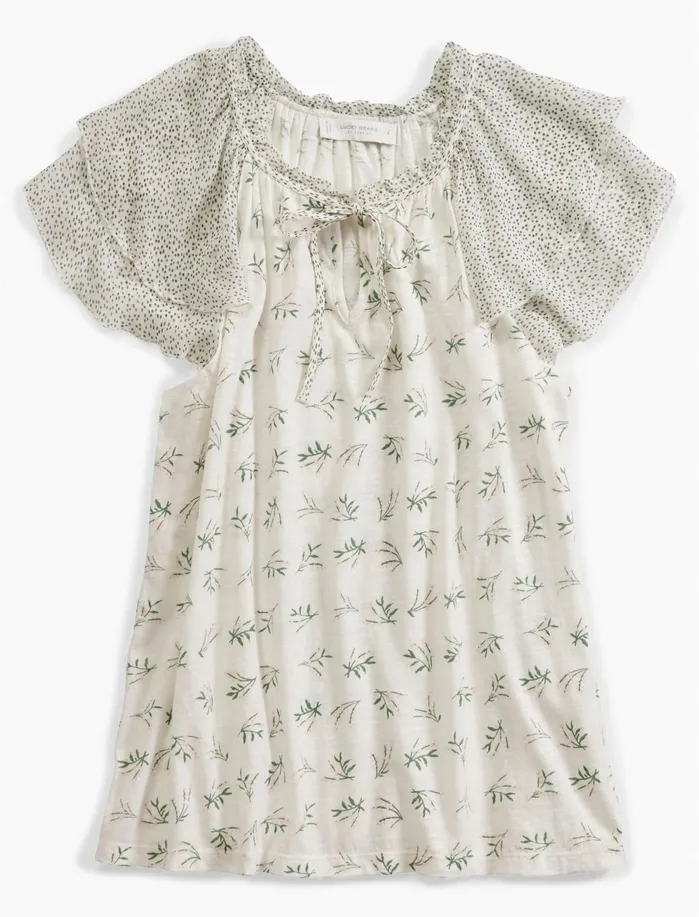 Knit Tops Women Lucky Brand Printed Notch Neck Top White Multi