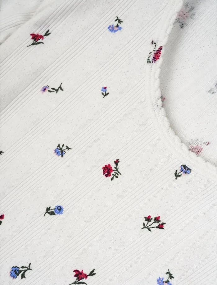 Knit Tops Women Lucky Brand Printed Pointelle Scoop Neck Tee White Multi