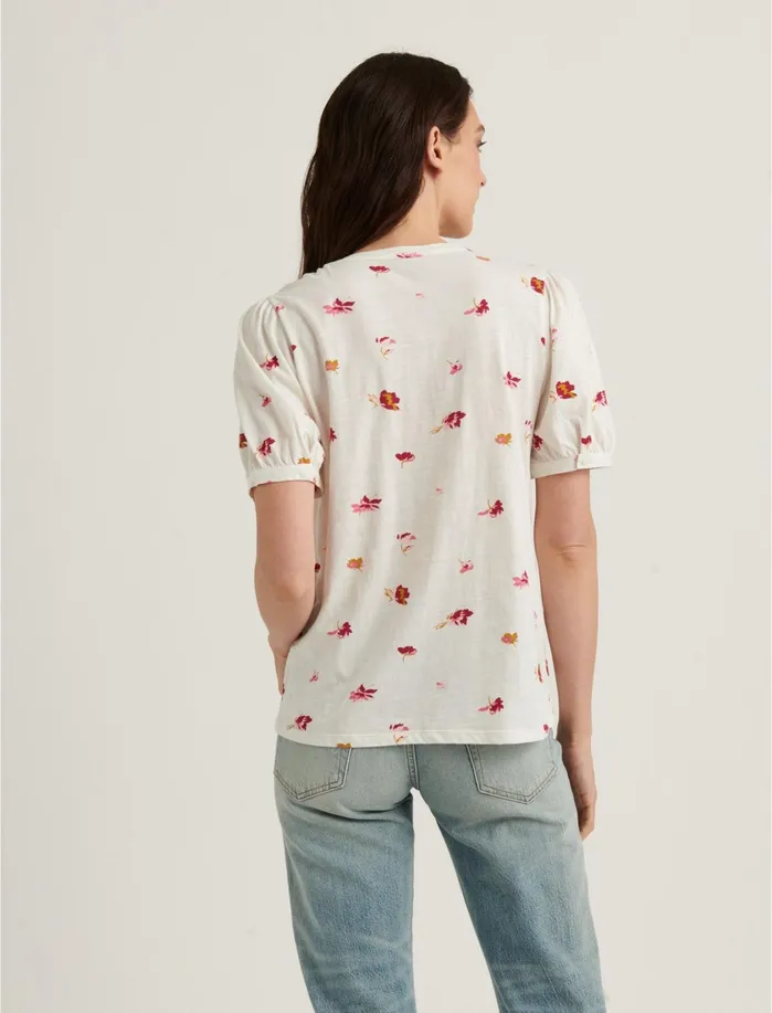 Knit Tops Women Lucky Brand Printed Ruffle Bib Short Sleeve Top White Multi