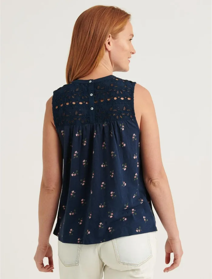 Knit Tops Women Lucky Brand Printed Shiffly Shell Top Navy Multi