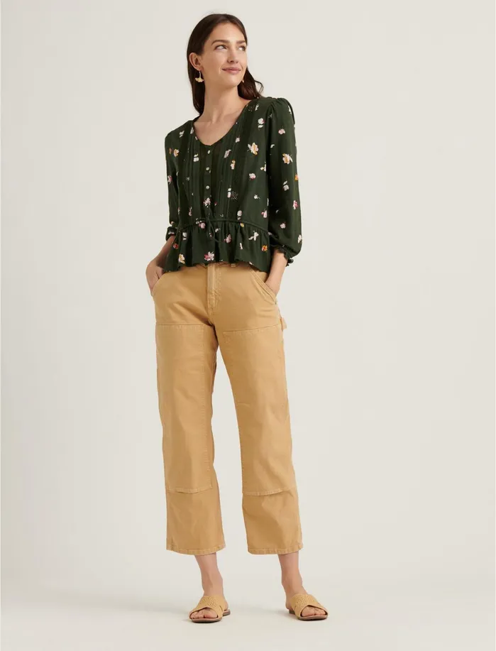 Knit Tops Women Lucky Brand Printed Tie Waist 3q Sleeve Top Olive Multi