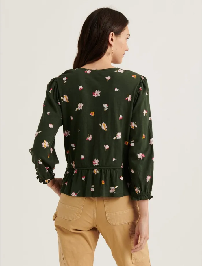 Knit Tops Women Lucky Brand Printed Tie Waist 3q Sleeve Top Olive Multi