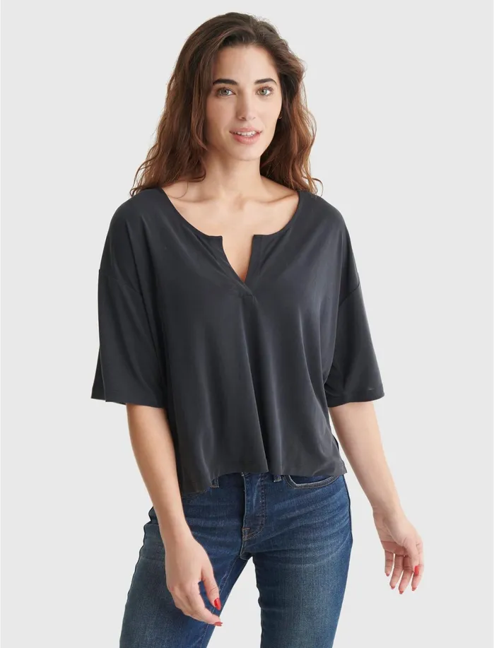 Knit Tops Women Lucky Brand Relaxed Ss Knit Black Onyx