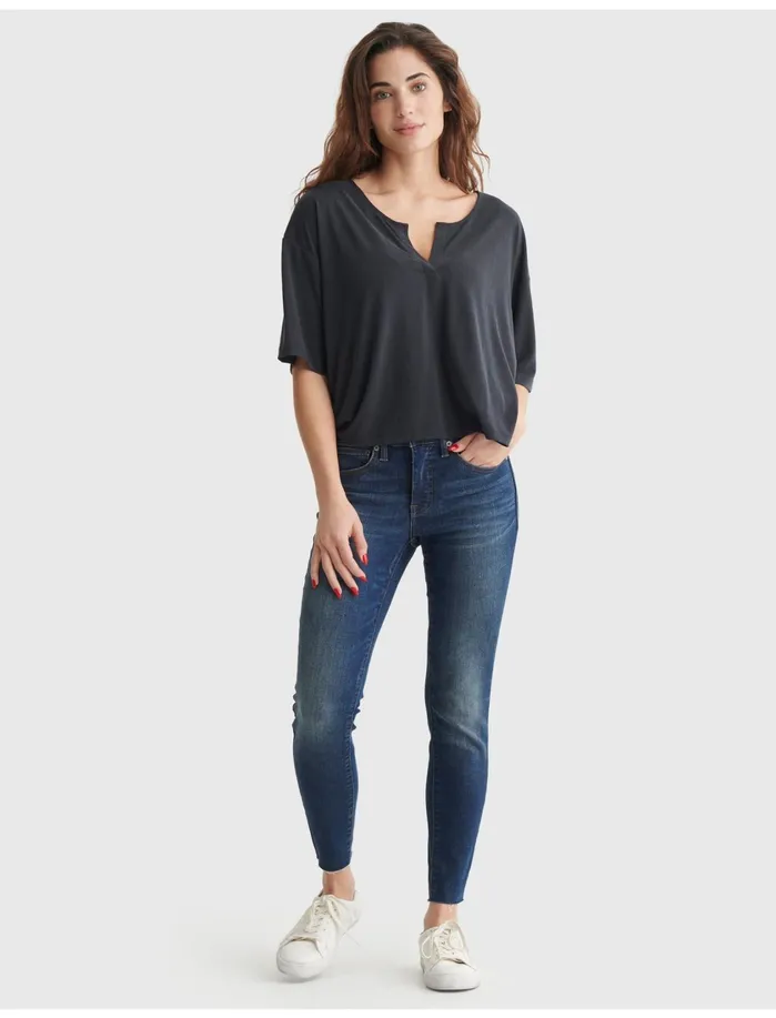 Knit Tops Women Lucky Brand Relaxed Ss Knit Black Onyx