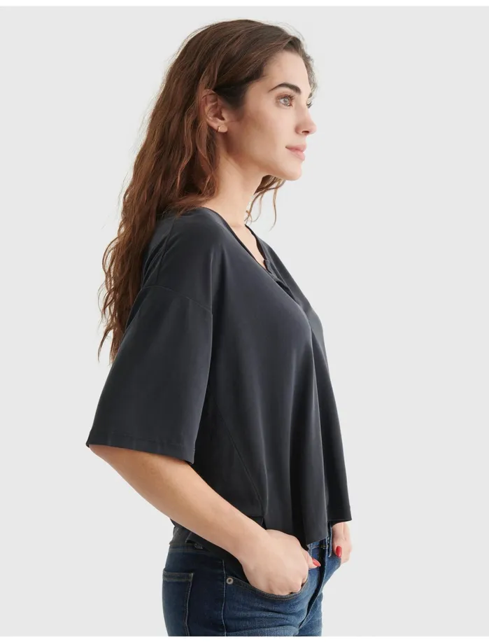 Knit Tops Women Lucky Brand Relaxed Ss Knit Black Onyx