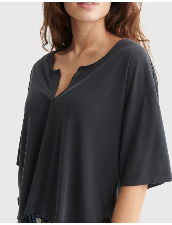 Knit Tops Women Lucky Brand Relaxed Ss Knit Black Onyx