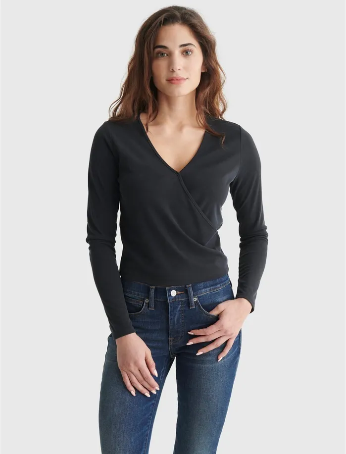 Knit Tops Women Lucky Brand Rib Surplice Ls Top Black Onyx