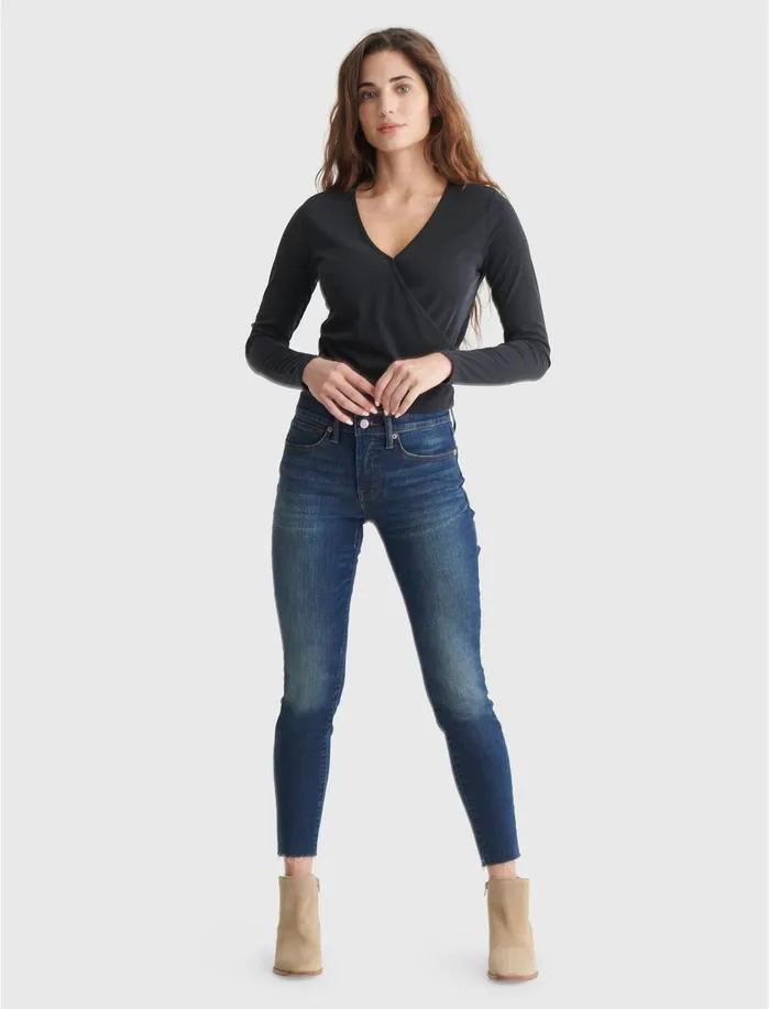 Knit Tops Women Lucky Brand Rib Surplice Ls Top Black Onyx