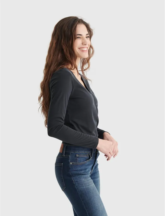 Knit Tops Women Lucky Brand Rib Surplice Ls Top Black Onyx