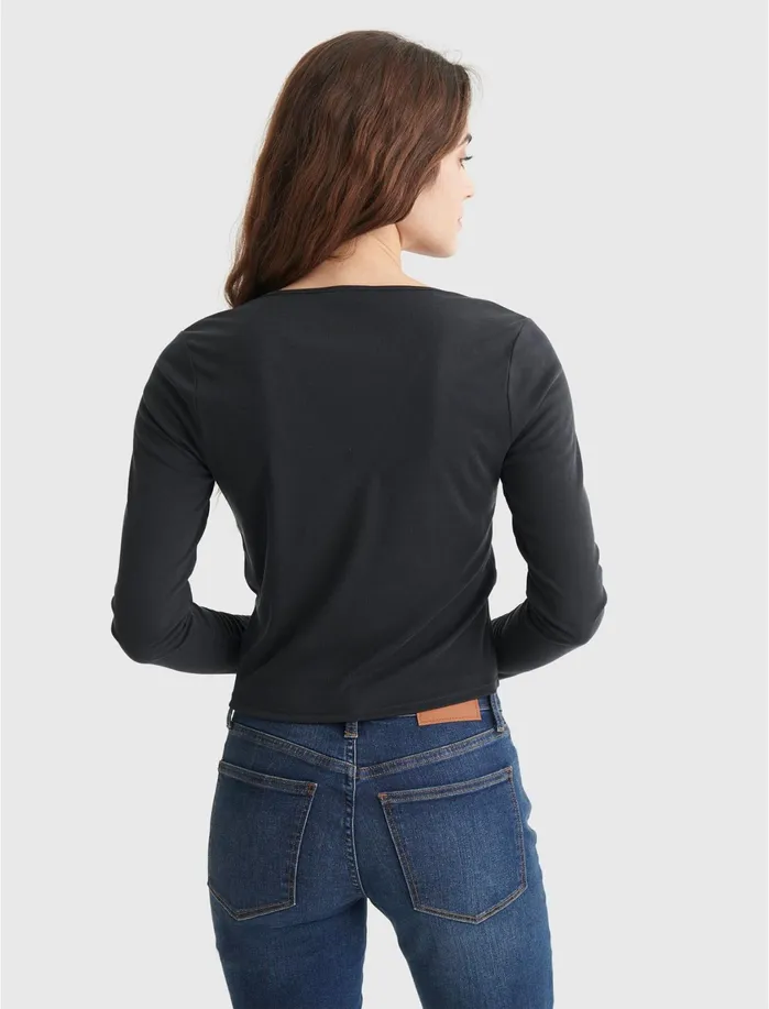 Knit Tops Women Lucky Brand Rib Surplice Ls Top Black Onyx