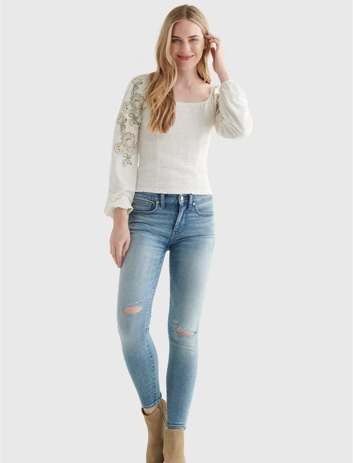 Knit Tops Women Lucky Brand Ruched Square Neck Marshmallow