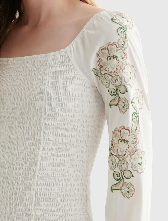 Knit Tops Women Lucky Brand Ruched Square Neck Marshmallow