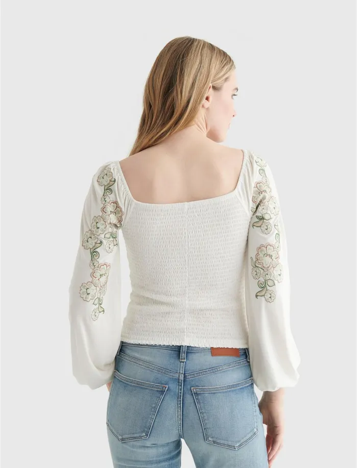 Knit Tops Women Lucky Brand Ruched Square Neck Marshmallow