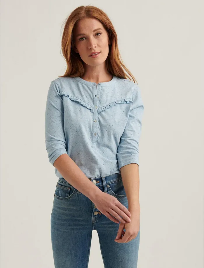 Knit Tops Women Lucky Brand Ruffle Bib Henley Top Light Blue