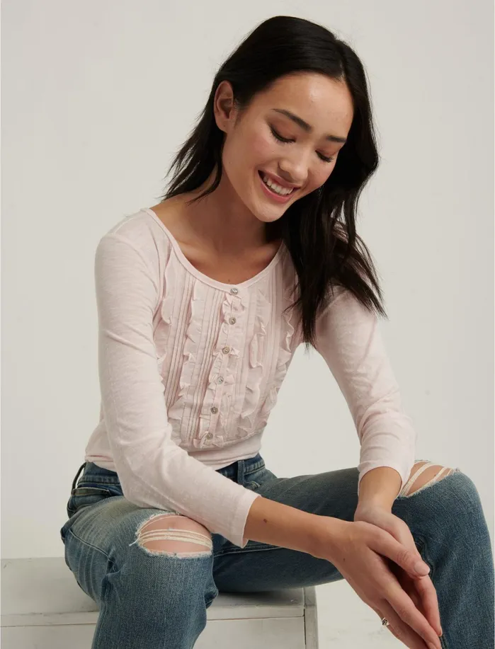 Knit Tops Women Lucky Brand Ruffle Bib Top Mauve Morn